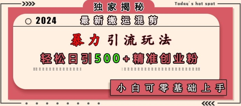 最新搬运混剪暴力引流玩法，轻松日引500+精准创业粉，小白可零基础上手-E六资源