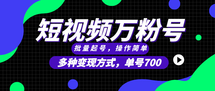 短视频快速涨粉，批量起号，单号700，多种变现途径，可无限扩大来做。-E六资源