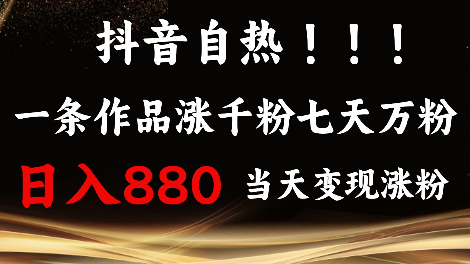 抖音小红书自热，一条作品1000粉，7天万粉，单日变现880收益-E六资源