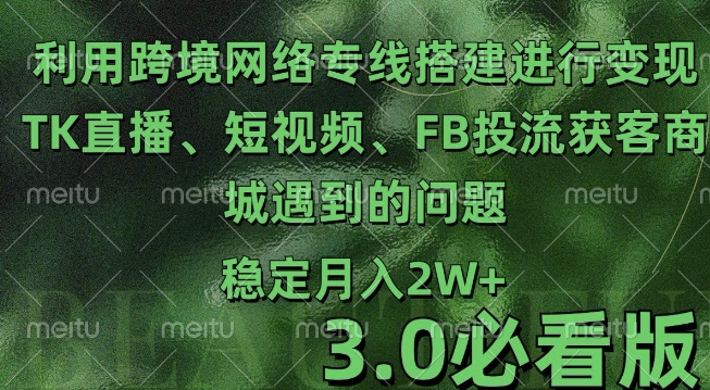 利用跨境电商网络及搭建TK直播、短视频、FB投流获客以及商城遇到的问题进行变现3.0必看版-E六资源