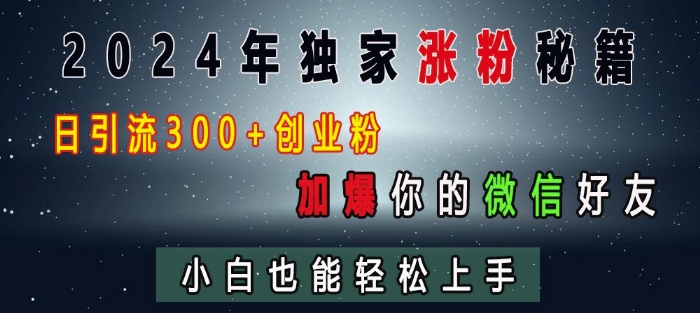 2024年独家涨粉秘籍，日引流300+创业粉，加爆你的微信好友，小白也能轻松上手-E六资源