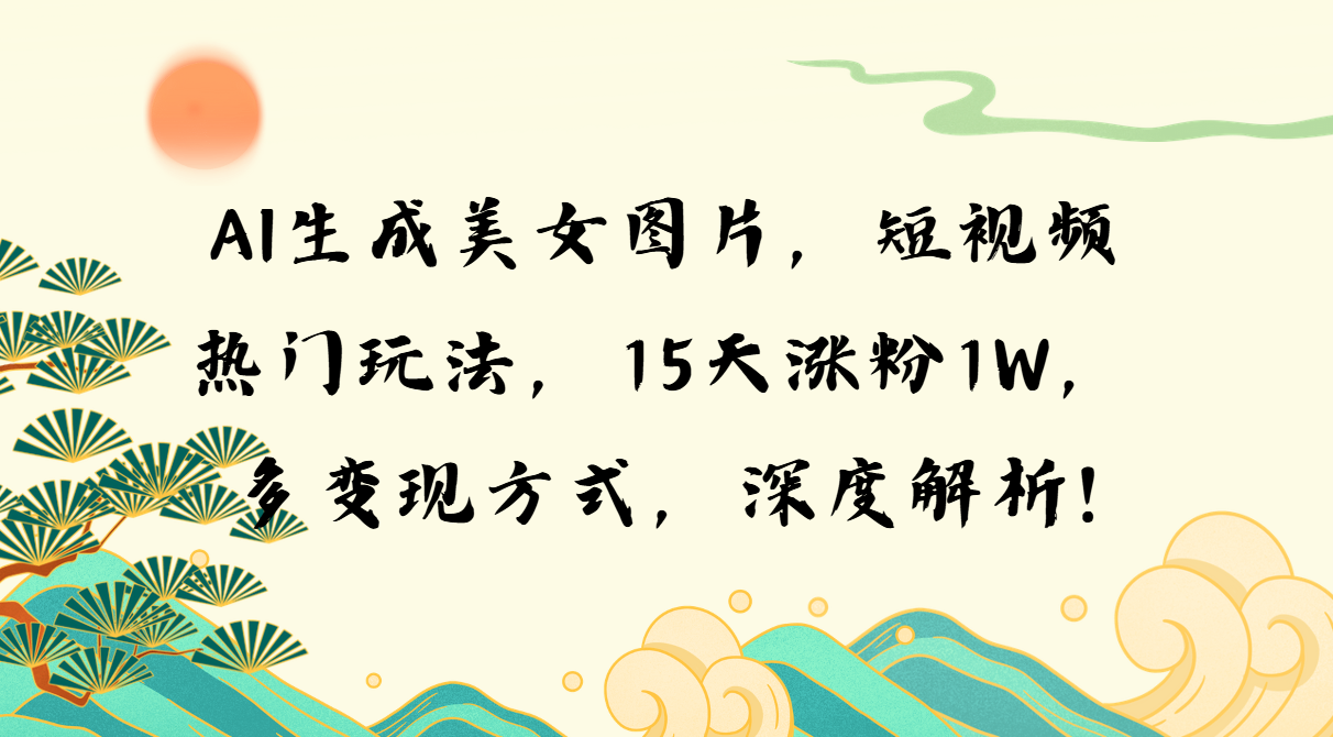 AI生成美女图片，短视频热门玩法，15天涨粉1W，多变现方式，深度解析!-E六资源