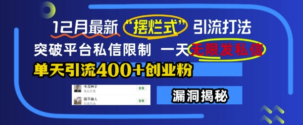 12月最新“摆烂式”引流打法，突破平台私信限制，一天无限发私信，单天引流400+创业粉-E六资源