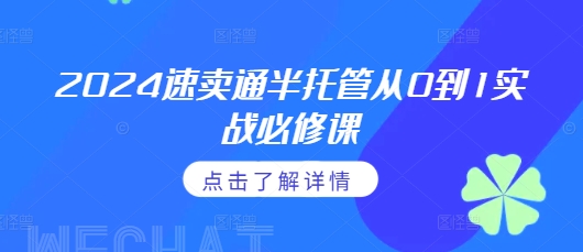 2024速卖通半托管从0到1实战必修课，掌握通投广告打法、熟悉速卖通半托管的政策细节-E六资源