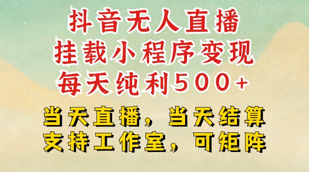 抖音无人直播挂载小程序变现每天纯利500+当天直播，当天结算支持工作室，可矩阵-E六资源