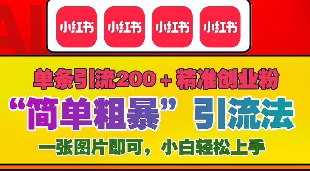 12月底小红书”简单粗暴“引流法，单条引流200+精准创业粉-E六资源