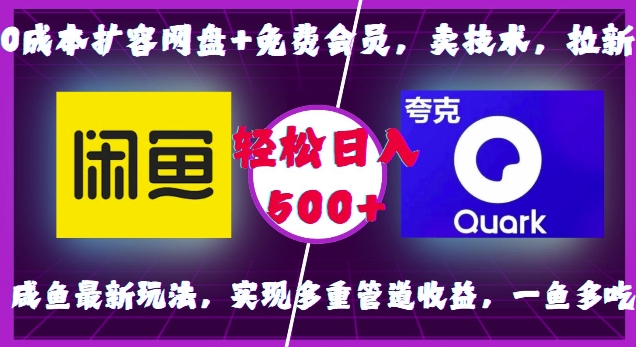 0成本扩容网盘+免费会员，卖技术，拉新，咸鱼最新玩法，实现多重管道收益，一鱼多吃，轻松日入500+-E六资源