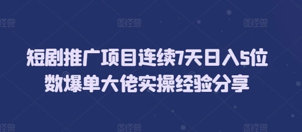 图片[1]-短剧推广项目连续7天日入5位数爆单大佬实操经验分享-E六资源