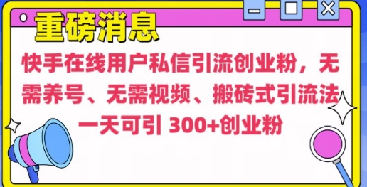 快手最新引流创业粉方法，无需养号、无需视频、搬砖式引流法-E六资源