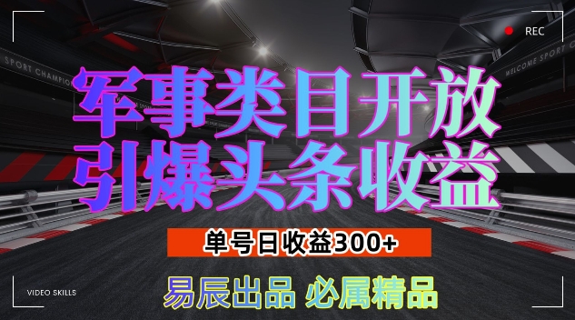 军事类目开放引爆头条收益，单号日入3张，新手也能轻松实现收益暴涨-E六资源