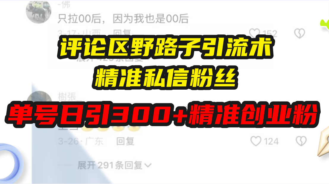 评论区野路子引流术，精准私信粉丝，单号日引流300+精准创业粉-E六资源