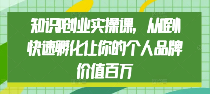 知识IP创业实操课，从0到1快速孵化让你的个人品牌价值百万-E六资源