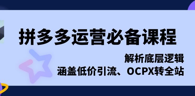 拼多多运营必备课程，解析底层逻辑，涵盖低价引流、OCPX转全站-E六资源