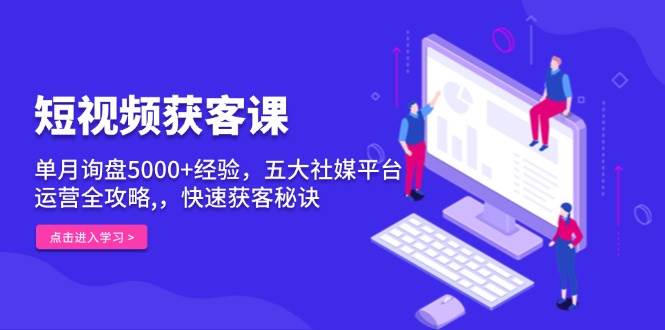 短视频获客课，单月询盘5000+经验，五大社媒平台运营全攻略,，快速获客秘诀-E六资源