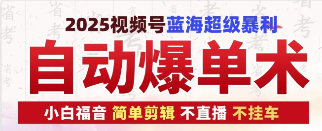 2025视频号蓝海超级暴利自动爆单术1.0 ，小白褔音 简单剪辑 不直播 不挂车-E六资源