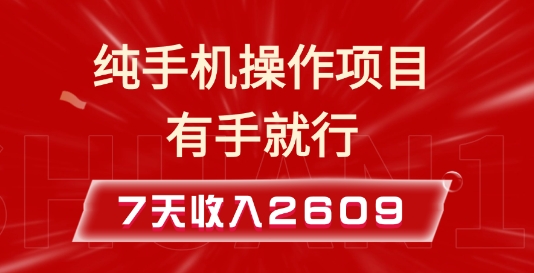 纯手机操作的小项目，有手就能做，7天收入2609+实操教程-E六资源