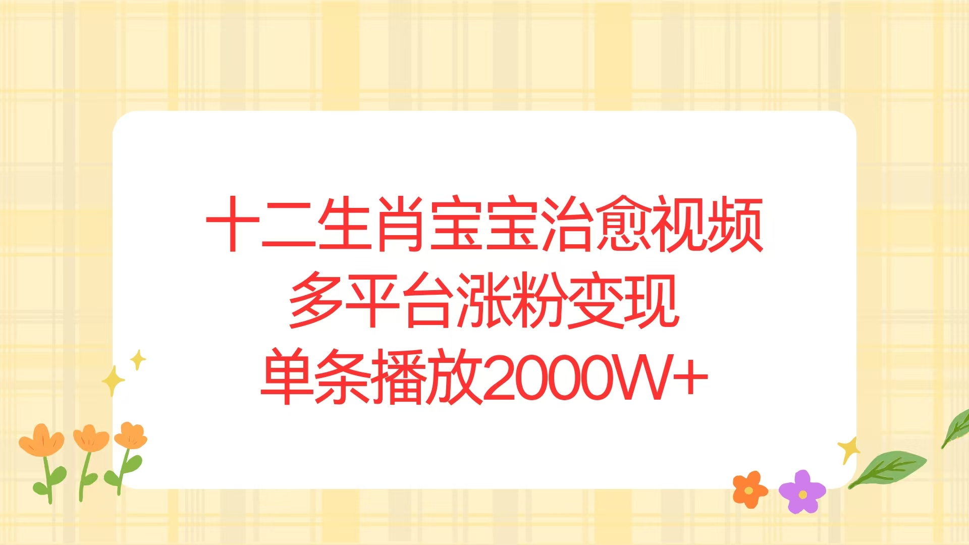 十二生肖宝宝治愈视频，多平台涨粉变现，单条播放2000W+-E六资源