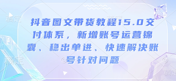 抖音图文带货教程15.0交付体系，新增账号运营锦囊、稳出单进、快速解决账号针对问题-E六资源