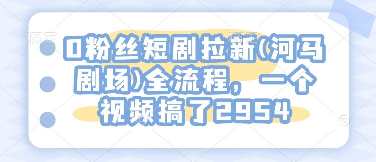 0粉丝短剧拉新(河马剧场)全流程，一个视频搞了2954-E六资源
