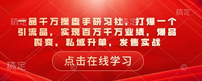 图片[1]-一品千万操盘手研习社，打爆一个引流品，实现百万千万业绩，爆品裂变，私域升单，发售实战-E六资源