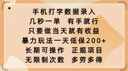 图片[1]-手机打字数据录入，几秒一单，有手就行，只要做当天就有收益，暴力玩法一天低保2张-E六资源