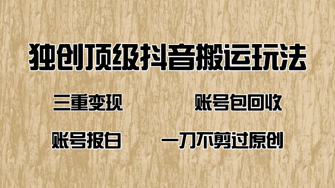 抖音短剧纯搬运玩法，三重变现，账号包回收，账号报白一刀不剪过原创-E六资源