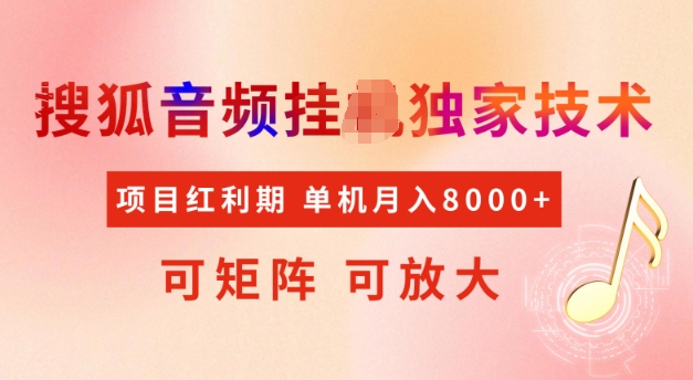 首发搜狐音频挂JI，项目红利期，可矩阵可放大，稳定月入5k-E六资源