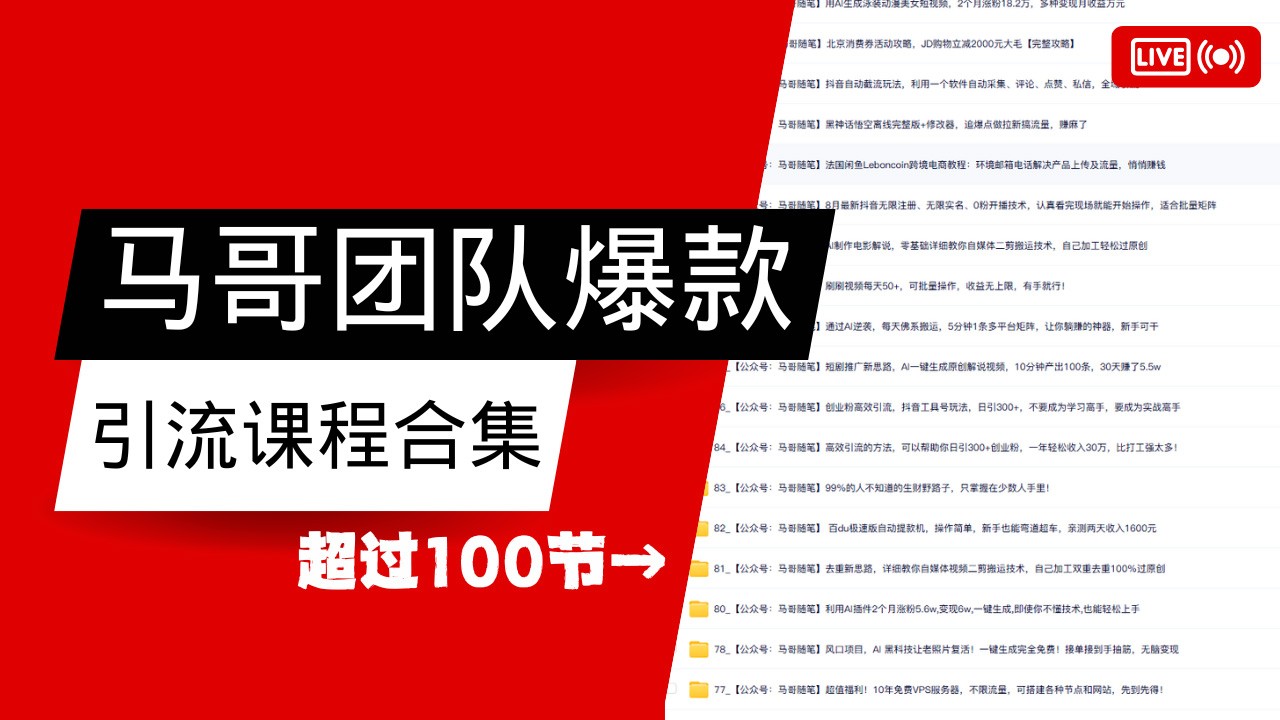 马哥团队【122节】最全项目爆款引流课程合集【持续更新】-E六资源