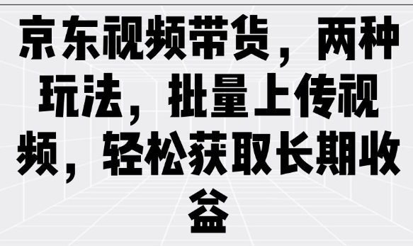 京东视频带货，两种玩法，批量上传视频，轻松获取长期收益-E六资源