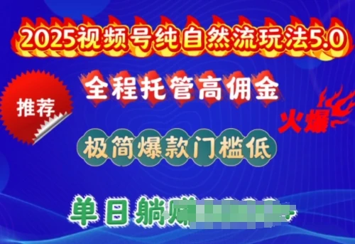 图片[1]-2025视频号纯自然流玩法5.0，全程托管高佣金，极简爆款门槛低，单日收益多张-E六资源