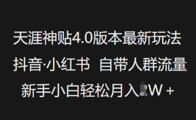 天涯神贴4.0版本最新玩法，抖音·小红书自带人群流量，新手小白轻松月入过W-E六资源