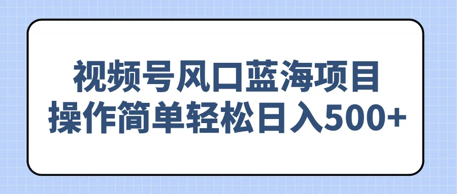 图片[1]-视频号风口蓝海项目，操作简单轻松日入500+-E六资源