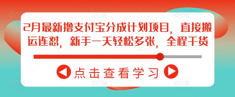 2月最新撸支付宝分成计划项目，直接搬运连怼，新手一天轻松多张，全程干货-E六资源