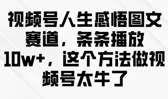 视频号人生感悟图文赛道，条条播放10w+，这个方法做视频号太牛了-E六资源