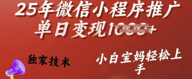 25年微信小程序推广单日变现多张，独家技术，小白宝妈轻松上手-E六资源