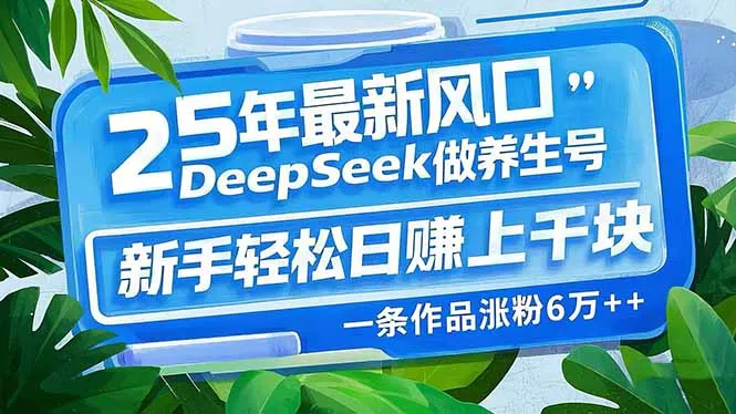图片[1]-25年最新风口，用DeepSeek做养生号，新手轻松日赚上千块，一条作品涨粉…-E六资源