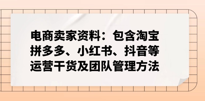 电商卖家资料：包含淘宝、拼多多、小红书、抖音等运营干货及团队管理方法-E六资源
