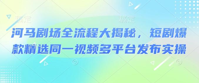 河马剧场全流程大揭秘，短剧爆款精选同一视频多平台发布实操-E六资源