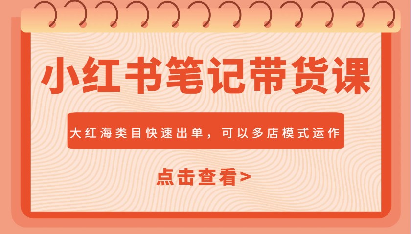 小红书笔记带货课，大红海类目快速出单，市场大，可以多店模式运作-E六资源