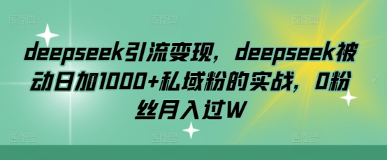 deepseek引流变现，deepseek被动日加1000+私域粉的实战，0粉丝月入过W-E六资源