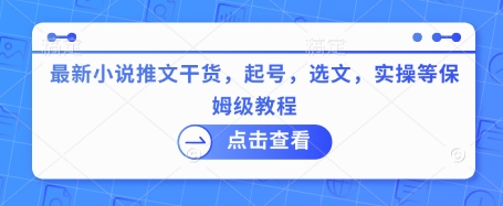 最新小说推文干货，起号，选文，实操等保姆级教程-E六资源