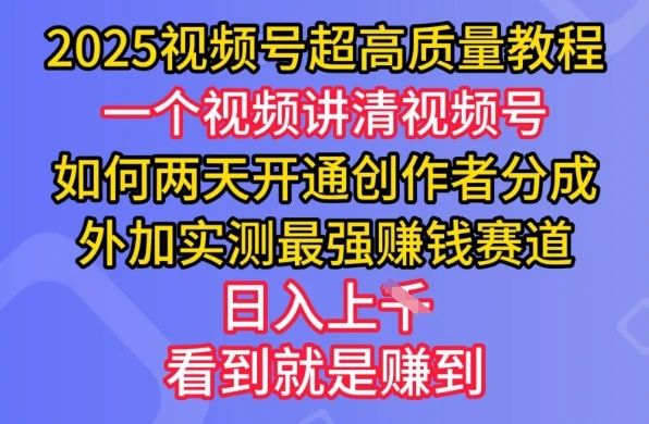 图片[1]-2025视频号超高质量教程，两天开通创作者分成，外加实测最强挣钱赛道，日入多张-E六资源