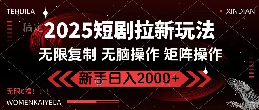 图片[1]-2025短剧拉新玩法，无需注册登录，无限0撸，无脑批量操作日入2000+-E六资源