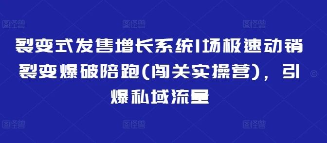 图片[1]-裂变式发售增长系统1场极速动销裂变爆破陪跑(闯关实操营)，引爆私域流量-E六资源