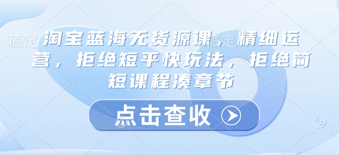 淘宝蓝海无货源课，精细运营，拒绝短平快玩法，拒绝简短课程凑章节-E六资源