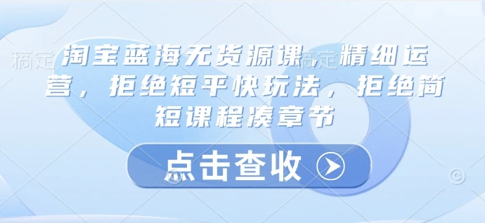 图片[1]-淘宝蓝海无货源课，精细运营，拒绝短平快玩法，拒绝简短课程凑章节-E六资源