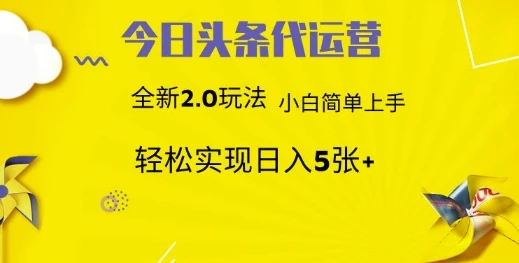 图片[1]-今日头条代运营，新2.0玩法，小白轻松做，每日实现躺Z5张-E六资源