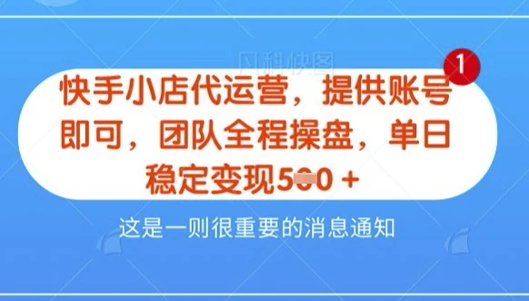 图片[1]-【快手小店代运营3.0】，模式新升级，收益五五分，稳定单日8张-E六资源