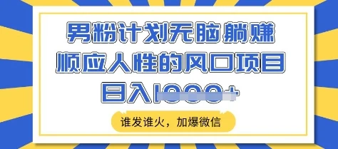 图片[1]-男粉计划无脑躺Z，顺应人性的风口项目，谁发谁火，加爆微信，日入多张-E六资源