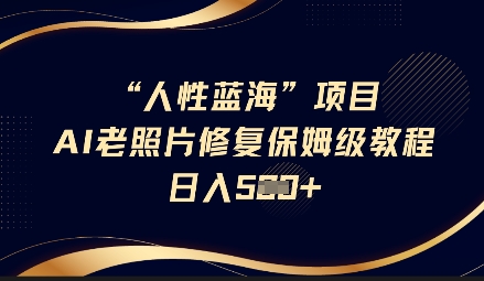 人性蓝海AI老照片修复项目保姆级教程，长期复购，轻松日入5张-E六资源